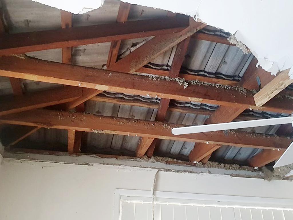 The collapsed ceiling at Hollywell, Queensland. Picture: Supplied