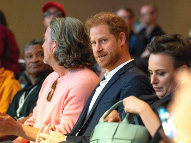 Prince Harry, Duke of Sussex, watched Ms Markle speak from the front row. Picture: Getty