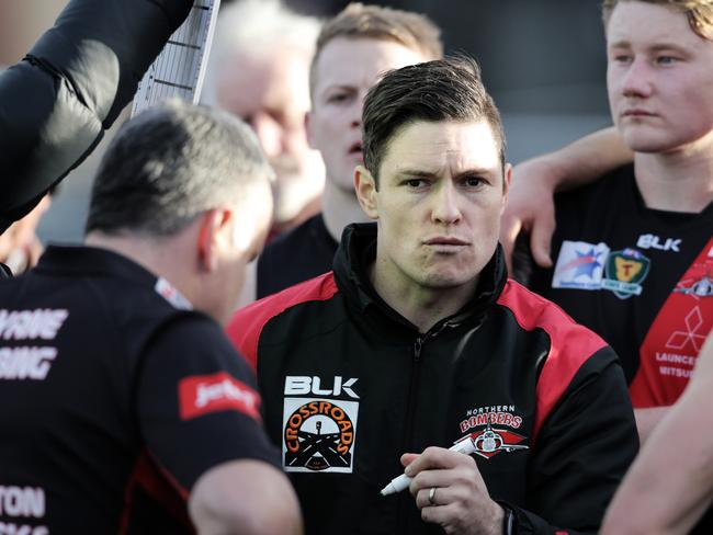 TSL: Hobart City vs. North Launceston, North Hobart Oval: North Launceston coach Zane Littlejohn addresses his playing group Picture: LUKE BOWDEN