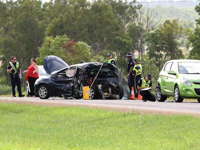 A woman, 57, was killed this morning after her car was involved in a four-vehicle collision near the intersection of Tiger Brennan Drive and Berrimah Road. Picture: Che Chorley