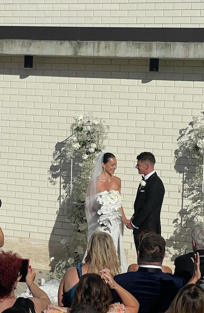 The couple tied the knot on the rooftop of the Calile Hotel surrounded by friends and family. Photo: Instagram.