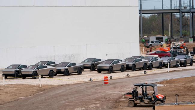 Tesla Cybertrucks parked outside Tesla’s Texas factory in Austin, Texas. Picture: AFP