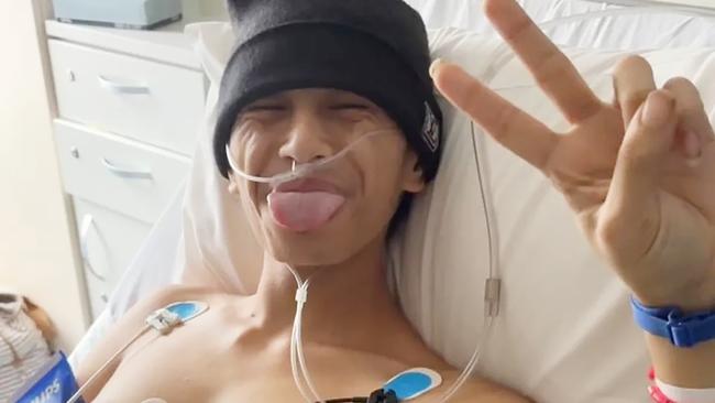 Phillip Haereroa-Rogers is “very strong” in the face of his third cancer battle, his proud dad says. Picture: GoFundMe