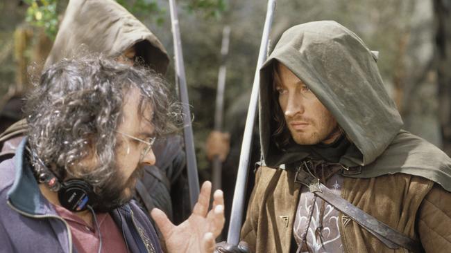 Director Peter Jackson and actor David Wenham on set of film The Lord of the Rings: The Two Towers.