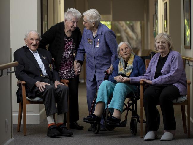 Tuesday 16th April 2024.A group of six WW2 vets all in same nursing home in Melbourne at Vasey RSL Care.Ralph Butcher, Betty Cooper, Marie Laurenceson, Annie Overs and Audrey Baker.Photograph by Arsineh Houspian.