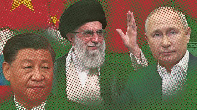 Triple threat: Chinese President Xi Jinping, Iranian Supreme Leader Ali Khamenei and Russian President Vladimir Putin.