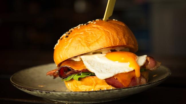 Yum! It’s a Bacon and Egg Bun at Double Barrel Kitchen, Mermaid Waters.