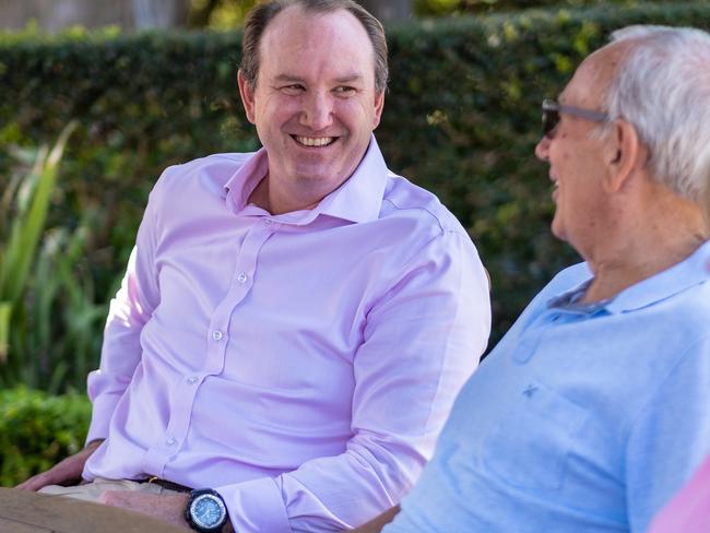 Brett Robinson chat with some residents at RetireAustralia's Glengara retirement village in NSW.