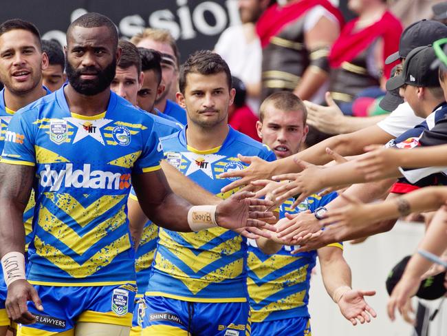 Eels players interact with the fans at the 2016 Auckland Nines. Picture: Jenny Evans