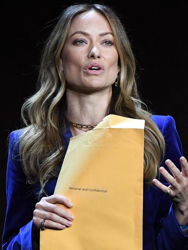 Last year, Wilde was served by her ex’s lawyers onstage during CinemaCon. Picture: Valerie Macon / AFP.