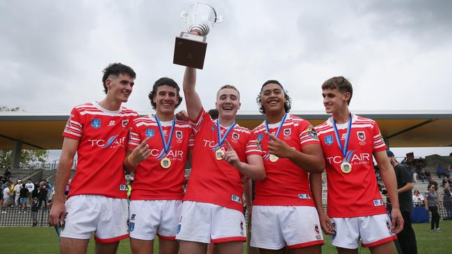 Dragons celebrate win in the Laurie Daley Cup grand final in 2023. Picture: Sue Graham