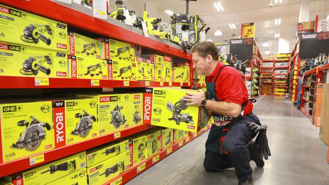 Bunnings team member Neal Kelly poses for photographs in the tool shop department. (AAP IMAGE / Angelo Velardo)