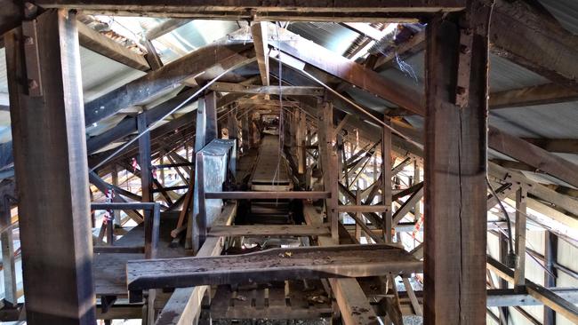 A sugar bag stacker inside Whites Shed of historical significance will be removed and stored in another shed on Ports North land in collaboration with Queensland Heritage Council. Picture: Ports North