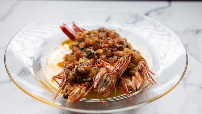 Tiger prawn, salami and smoked tomato. Picture: David Kelly