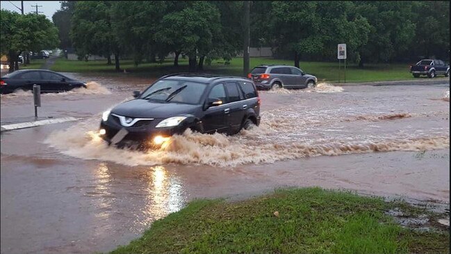 Flash flooding in Central Toowoomba, the region has been slapped with heavy storms. Photo: 7 News Townsville/RACQ.