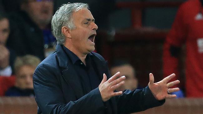 Manchester United manager Jose Mourinho shouts instructions against Valencia at Old Trafford.