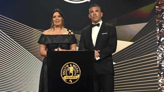 Yvonne Sampson and Braith Anasta took charge of the Dally M Awards countdown. Picture: NRL Photos