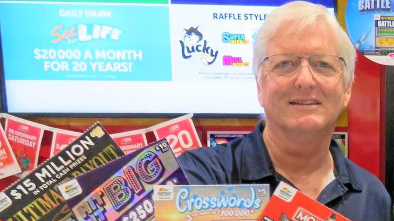 Lucky Charm newsagency owner Cris Muggeridge pictured after selling a major win in a scratch-it.