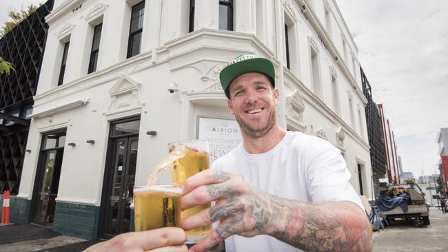 Dane Swan outside The Albion in South Melbourne. Picture: Jason Edwards