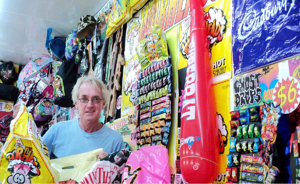 Jim Reglin with some of the many showbags on offer at the Gympie Show. Picture: Renee Pilcher