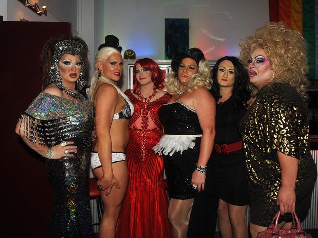 SAVVY Anita Service, Vixen Von Tramp, Kandi Warhol, Litre Loads, Cherry Blossom and Claudia Izout at the 2014 Queens Ball held at the Sovereign Hotel Picture Bryan Lynch