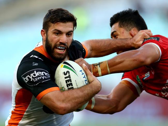 Tigers star James Tedesco is the Roosters’ main target to replace veteran Michael Gordon at fullback. Picture: Gregg Porteous