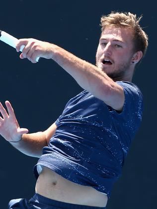 Omar Jasika in action during the Australian Open wildcard playoff.