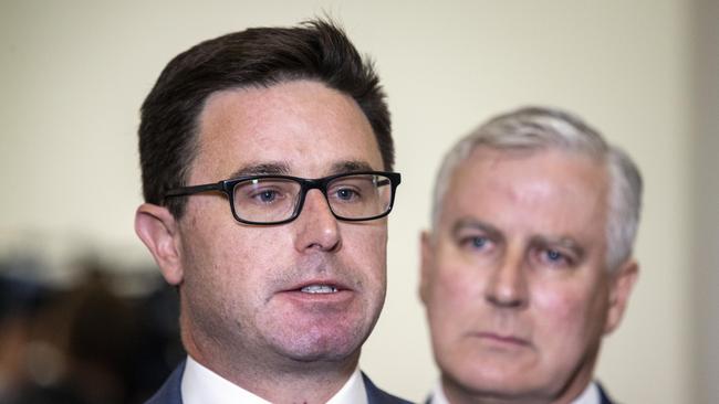 Members of the National Party held a closed door meeting in Parliament House in Canberra to elect a new Leader and  Deputy leader, after the resignatoon of Senator Bridget McKenzie. Michael McCormack retained the leadership and David Littleproud was voted in as the Deputy.Picture Gary Ramage