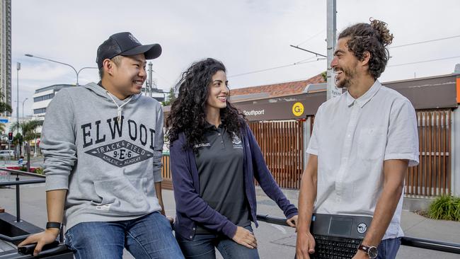 The influx of overseas students before Covid — Alvin Yap from Malaysia, Sunny Andalebi from Canada and Francisco Barcellos from Brazil. Picture: Jerad Williams.