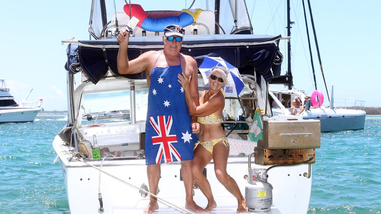 Karen and Mark Godfrey having a great time on the boat at Wavebreak Island. Photo by Richard Gosling