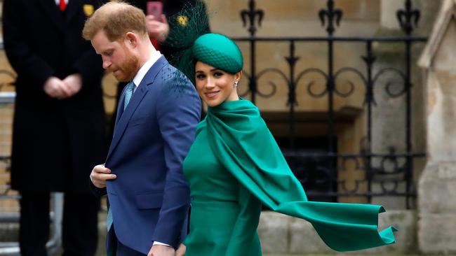 Britain's Prince Harry, Duke of Sussex, and Meghan, Duchess of Sussex at one of their final royal engagements in 2020. Picture: Tolga Akman/AFP