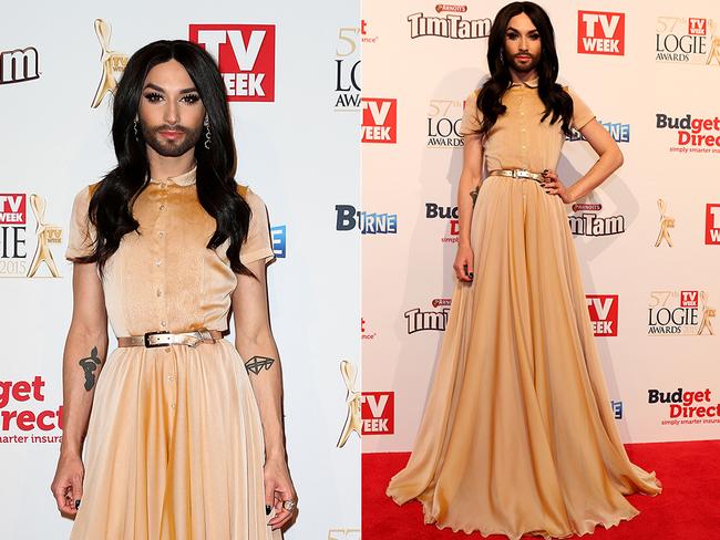 Conchita Wurst on the red carpet at the 2015 Logie Awards at Crown Casino in Melbourne. Picture: Julie Kiriacoudis / Tim Carrafa