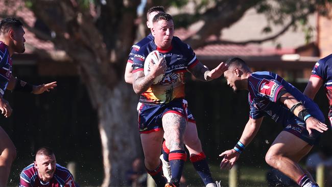Runaway Bay's Jenan Wedderburn-Parish in action against Ormeau during their Gold Coast Rugby League Round 8 clash at Kevin Bycroft Field. Photograph : Jason O'Brien