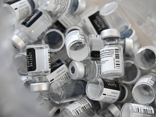 Empty bottles of Pfizer-BioNTech COVID-19 vaccine at the Emile Muller hospital in France. Picture: AFP