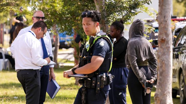 Police on scene in Wyndham Vale where a man died of knife wounds last night after reports of youths fighting in Haines Drive Reserve. Picture: NewsWire/Ian Currie