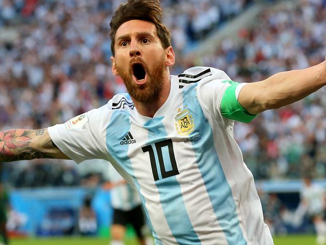 Argentina’s Lionel Messi celebrates after scoring against Nigeria at the FIFA World Cup.