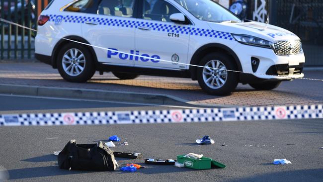The scene of a shooting at Campbelltown Station this afternoon. Picture: Dean Lewins