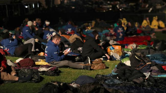 Australians waiting though the night for the dawn service at Gallipoli. Picture: Sahin Erdem