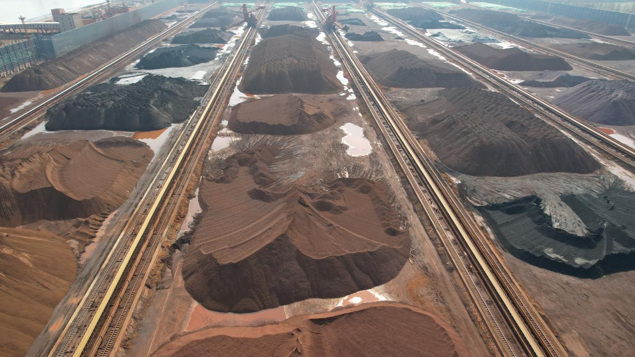 An aerial view of imported iron ore unloaded at Taicang Wugang Terminal Co in Suzhou, in the Jiangsu Province of China. Picture: VCG/VCG via Getty Images