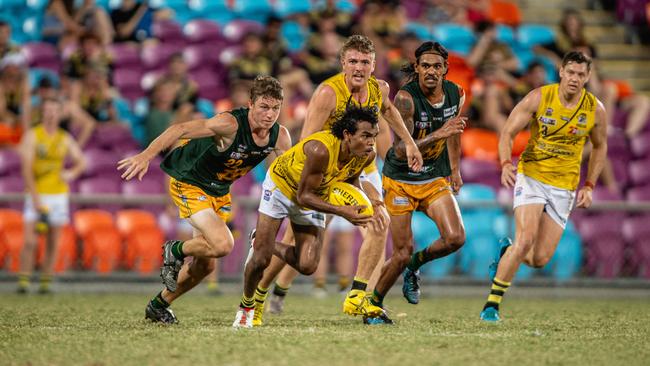 Adrian Scott in the Nightcliff vs St Mary’s 2023-24 NTFL major semi final. Picture: Pema Tamang Pakhrin