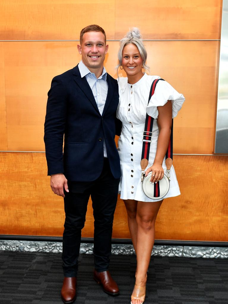 North Queensland Cowboys 2021 season launch at Townsville Entertainment Centre. Reuben Cotter and Mackenzie Falco. Picture: Alix Sweeney