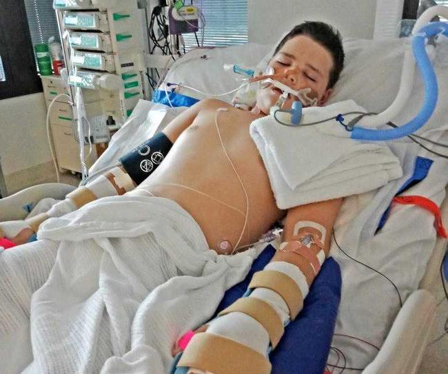 Christian Hermann in hospital last year with the rare nerve disease Guillain-Barre syndrome. Picture: Kathryn Cordwell