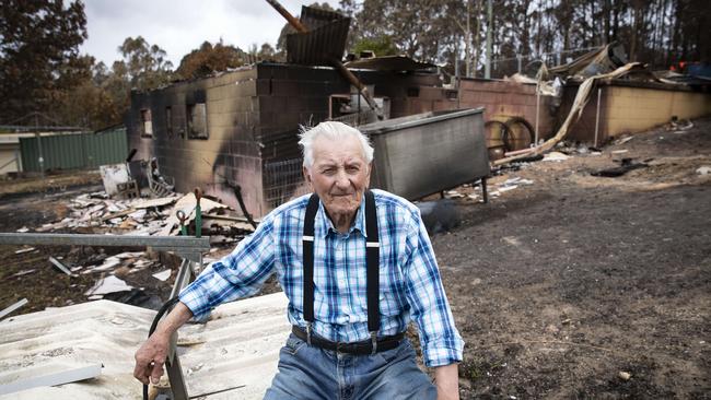 Karl Zeigler, 92, outside his fire-destroyed home in Mogo. Picture: John Feder