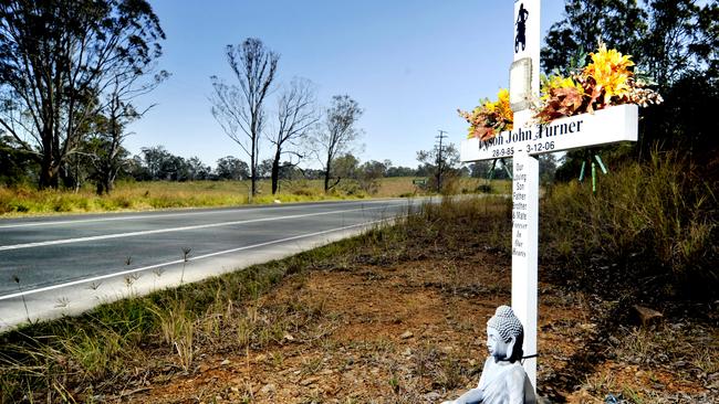 A memorial along the D'Aguilar Highway near Gamgee Road. The highway has been listed for a safety upgrade between Caboolture and Yarraman.