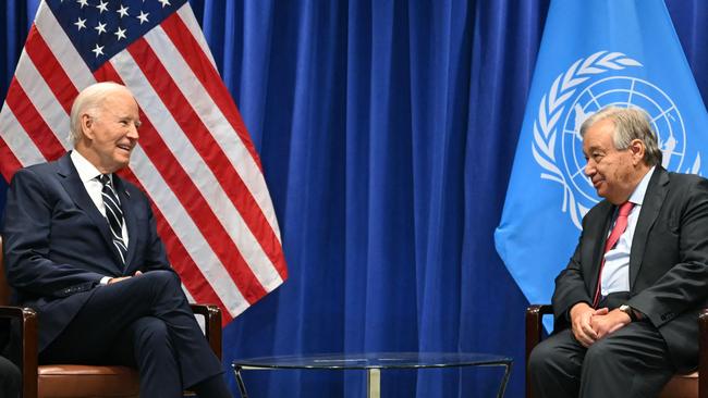 US President Joe Biden meets with United Nations Secretary-General Antonio Guterres on the sidelines of the 79th Session of the United Nations General Assembly. Picture: AFP