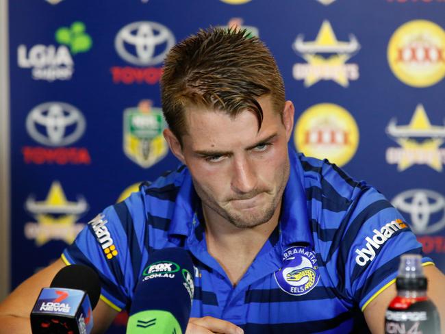 Eels captain Kieran Foran at the post match media conference after the round 8 NRL match between the North Queensland Cowboys and the Parramatta Eels at 1300 Smiles Stadium in Townsville, Saturday, April 23, 2016. (AAP Image/Michael Chambers) NO ARCHIVING, EDITORIAL USE ONLY