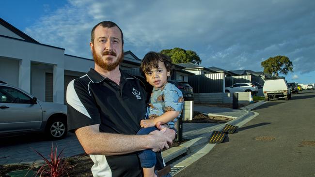 Edward Gilmore and his 18 month old son Andy, who just moved into their new O’Halloran Hill home two months ago. Picture: Mark Brake