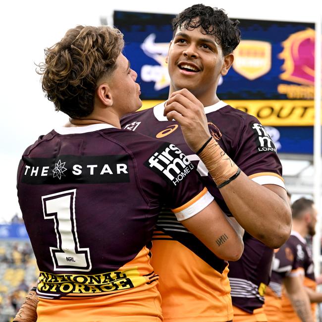 Reece Walsh and Selwyn Cobbo. Picture: NRL Imagery