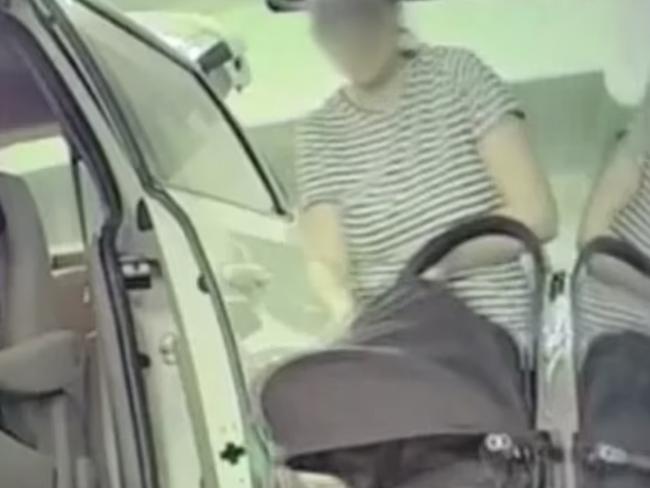 A Tesla owner has shared a video showing a young mother accidentally hitting his new car with her pram in a Queensland car park.