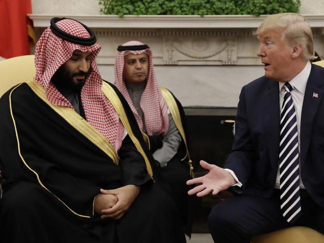 President Donald Trump meets with Saudi Crown Prince Mohammed bin Salman in the Oval Office of the White House, Tuesday, March 20, 2018, in Washington. (AP Photo/Evan Vucci)